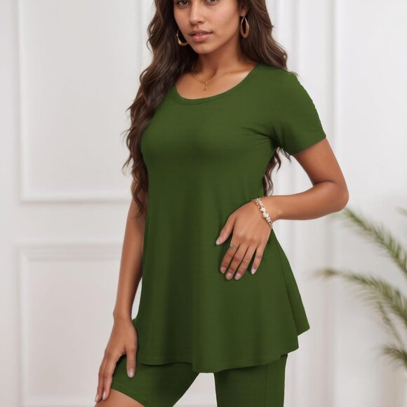 Mrskoala Women's Army Green Two Piece Sweatsuit - Stylish Summer Comfort - Picture 3 of 4